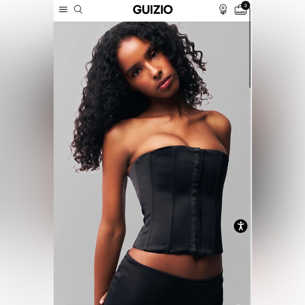 Guizio Strapless Satin Corset Top - Black